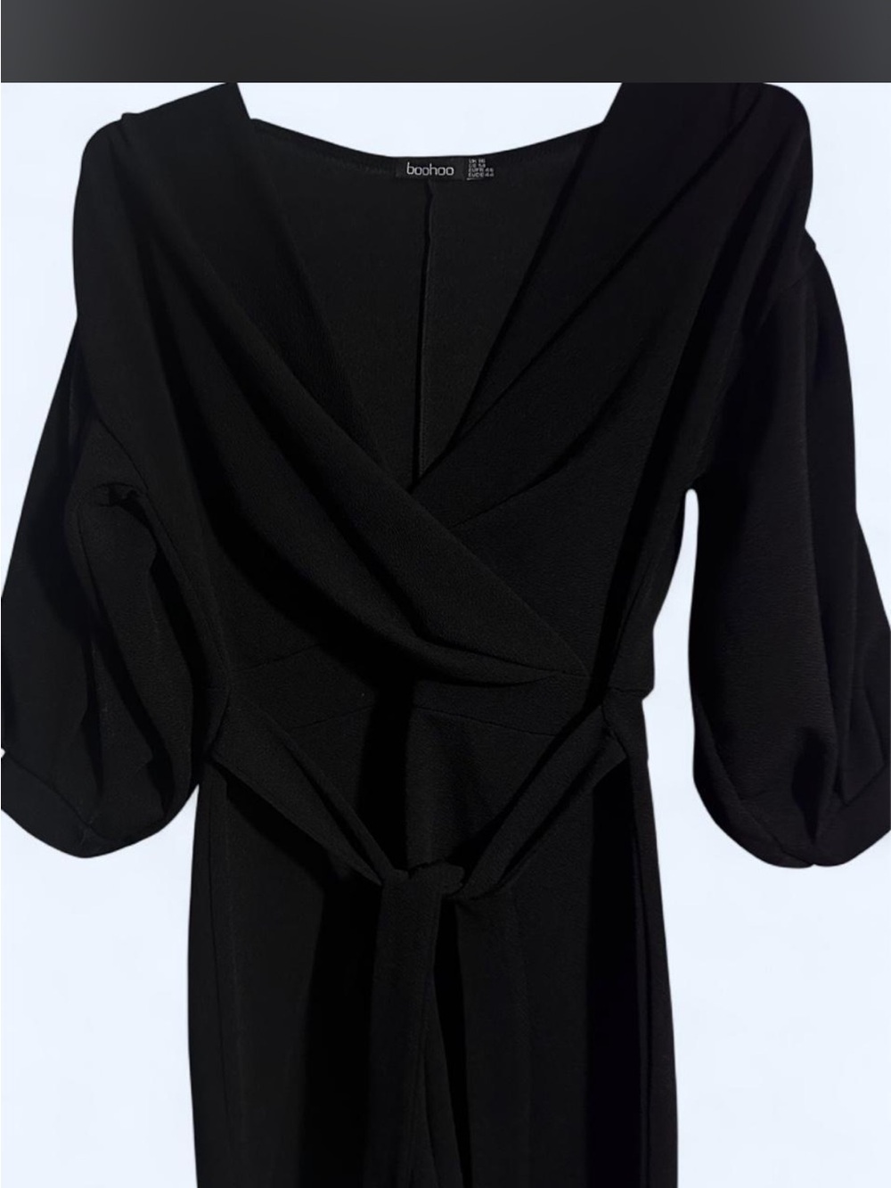 boohoo Black Wrap off the shoulder tie  Waist romper